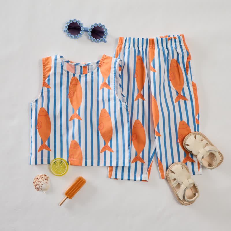 Baby Toddler Fish Striped Sleeveless 2-piece Set - image 3
