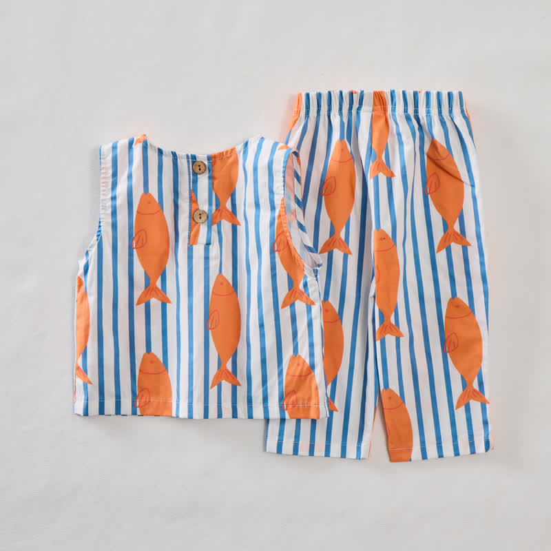 Baby Toddler Fish Striped Sleeveless 2-piece Set - image 2