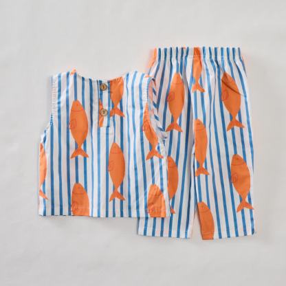 Baby Toddler Fish Striped Sleeveless 2-piece Set - image 2