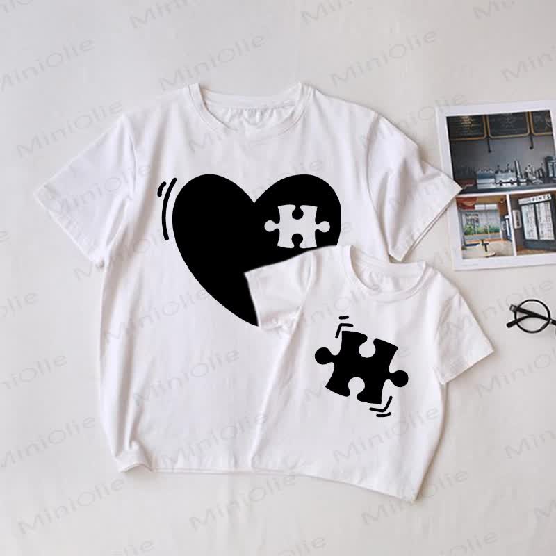 Baby Puzzle Heart White Family Matching T-shirt - White - Adult T-Shirt: XL - image 1
