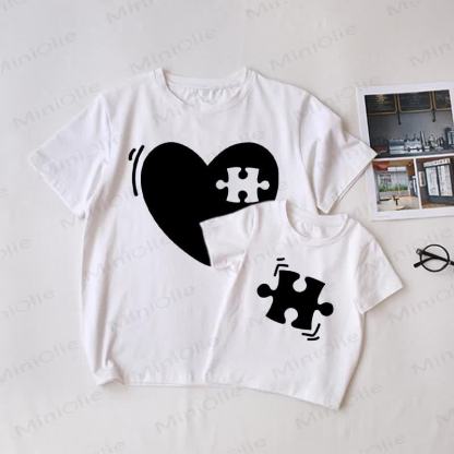 Baby Puzzle Heart White Family Matching T-shirt - White - Adult T-Shirt: XL - image 1