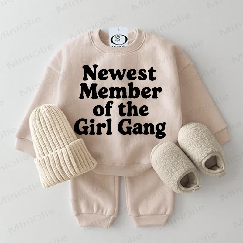 NEWEST MEMBER OF THE GIRL GANG Baby Sweatshirt 2-piece Set - Beige - 2-3T - image 1