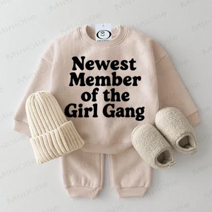 NEWEST MEMBER OF THE GIRL GANG Baby Sweatshirt 2-piece Set - Beige - 2-3T - image 1