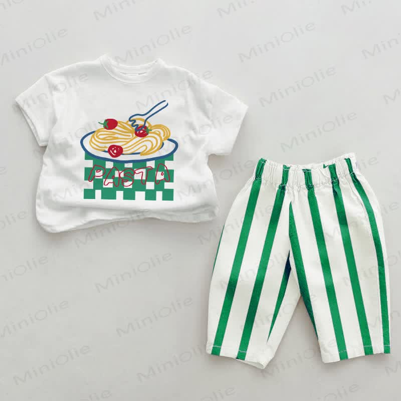PASTA Baby Green Striped 2-piece Set - Green&White - 2-3T - image 1