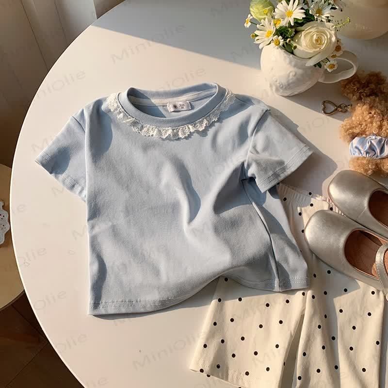 Toddler Girl Lace Collar Short Sleeve T-shirt - Blue - 10-11T - image 6