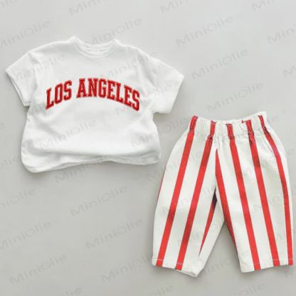 LOS ANGELES Baby Red Striped 2-piece Set - Red&White - 2-3T - image 1