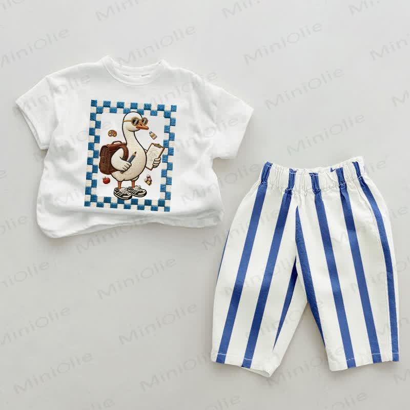 Backpack Goose Baby Blue Striped 2-piece Set - Blue&White - 2-3T - image 1