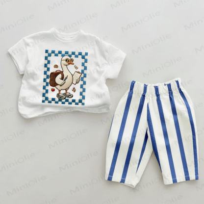 Backpack Goose Baby Blue Striped 2-piece Set - Blue&White - 2-3T - image 1