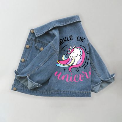 SPARKLE LIKE A UNICORN Toddler Kid Girls Unicorn Denim Jacket - Blue - 10-11T - image 1