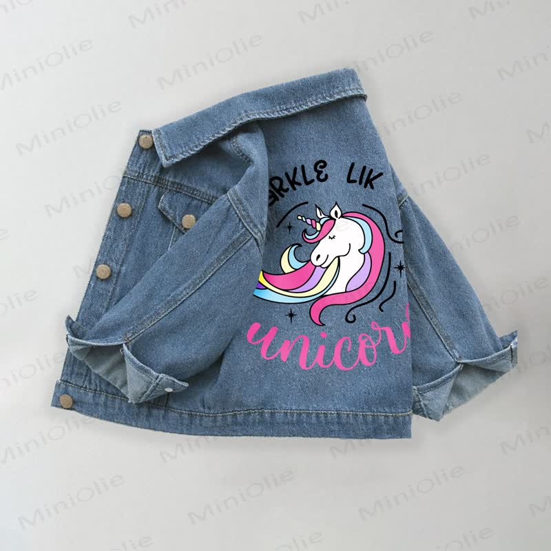 SPARKLE LIKE A UNICORN Toddler Kid Girls Unicorn Denim Jacket - Blue - 10-11T - image 1