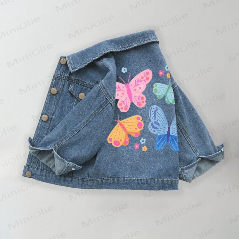 Toddler Kid Girls Multicolor Butterflies Denim Jacket - Blue - 10-11T - image 1