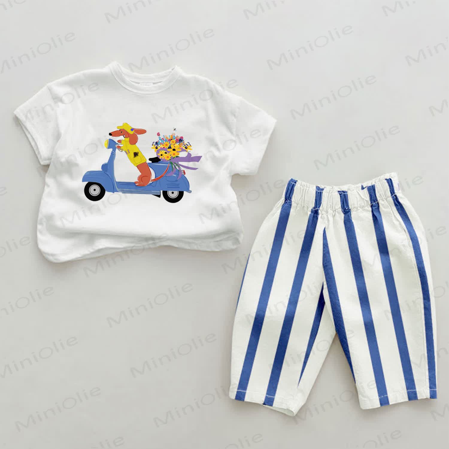 Baby White Sheriff Puppy Vertical Striped 2-piece Set - image 1