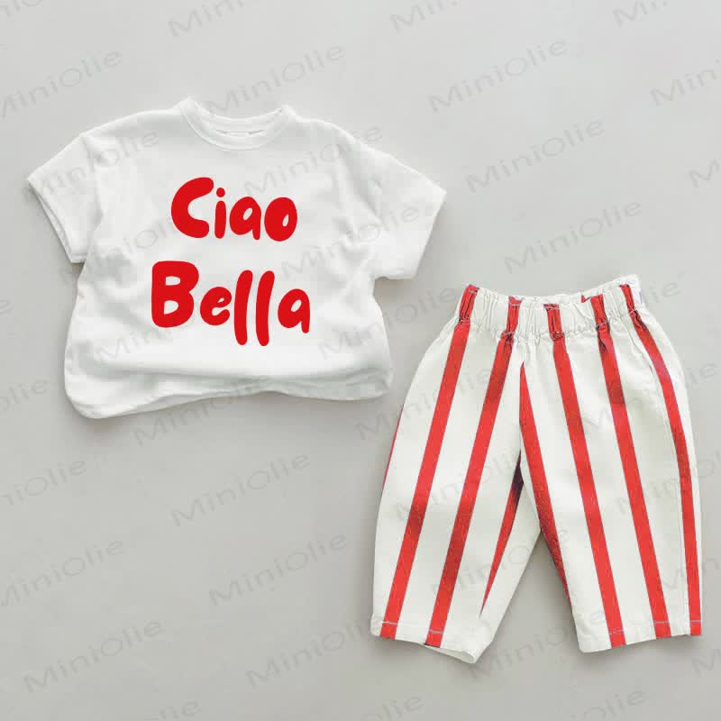 CIAO BELLA Baby Red Striped Pants 2-piece Set - White&Red - 2-3T - image 1