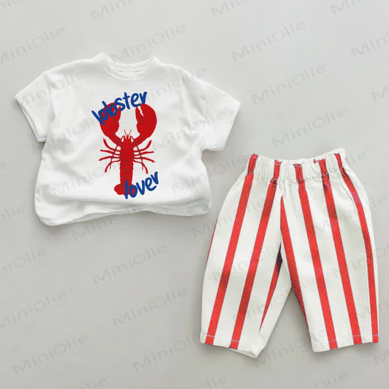 LOBSTER LOVER Baby Red Striped Pants 2-piece Set - White&Red - 2-3T - image 1