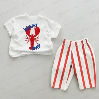 LOBSTER LOVER Baby Red Striped Pants 2-piece Set - White&Red - 2-3T - image 1