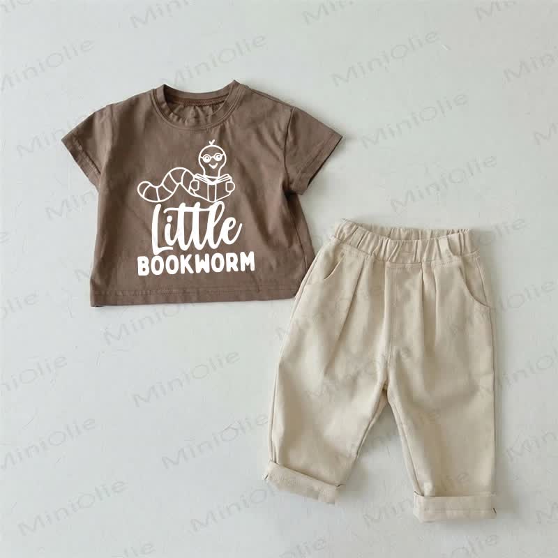 LITTLE BOOKWORM Baby Brown T-shirt and Beige Pants 2-piece Set - Brown - 2-3T - image 1