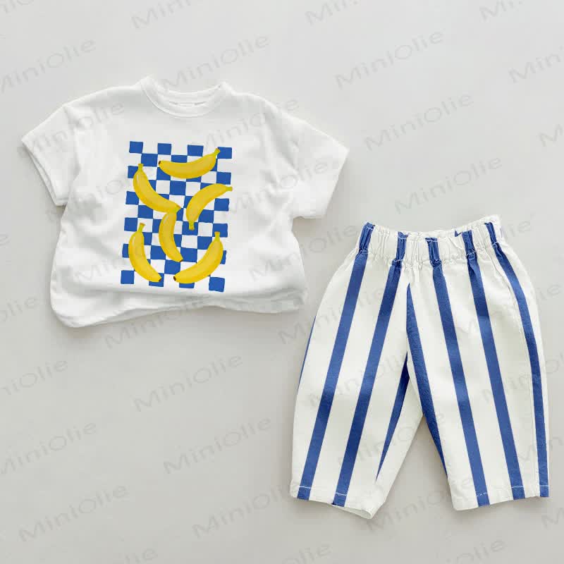 Baby Plaid Banana Blue Vertical Striped 2-piece Set - White&Blue - 2-3T - image 1
