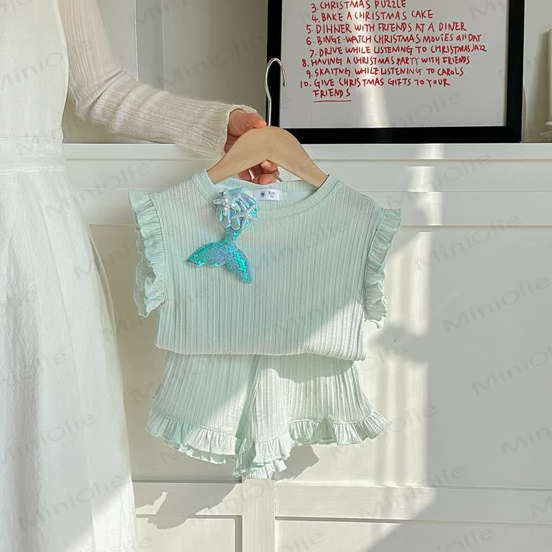 Toddler Girls Solid Color Vest and Shorts 2-piece Set - Light Green - 8-9T - image 7