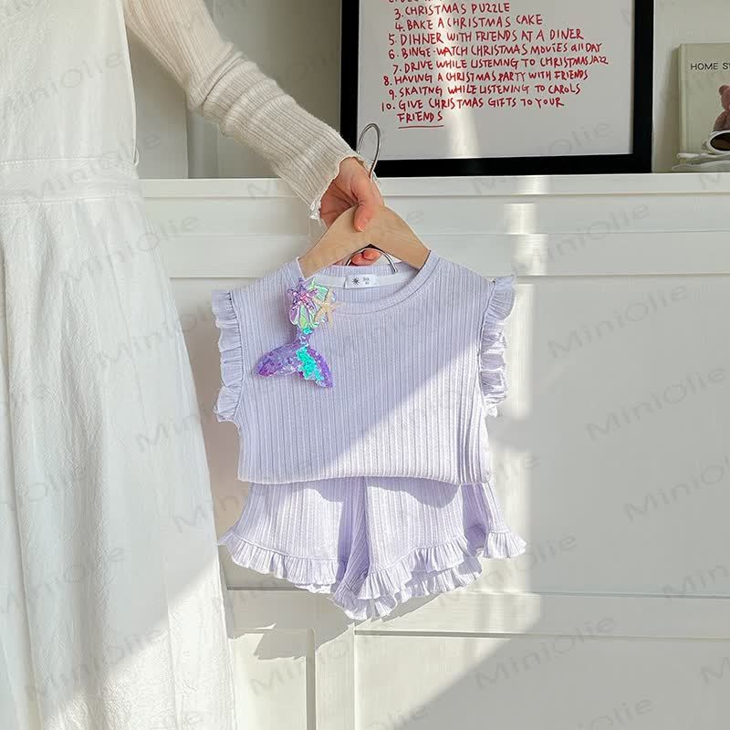 Toddler Girls Solid Color Vest and Shorts 2-piece Set - Purple - 8-9T - image 8