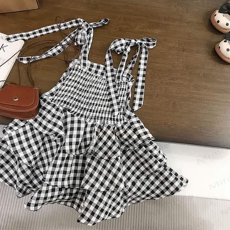 Toddler Girls Black and White Checkered Dress - White&Black - 8-9T - image 1