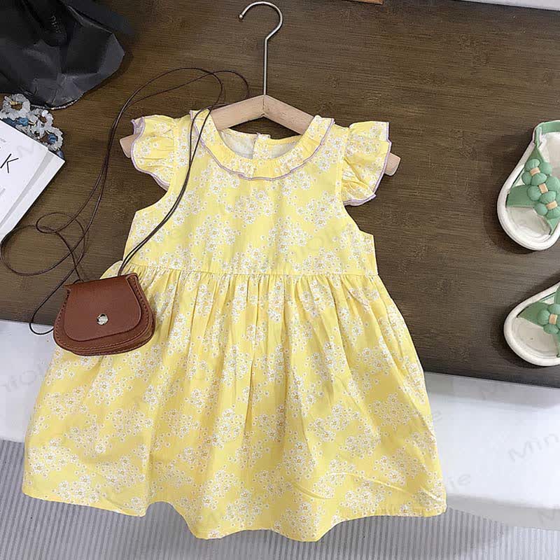 Toddler Girls White and Yellow Cottagecore Dress - Yellow - 8-9T - image 2