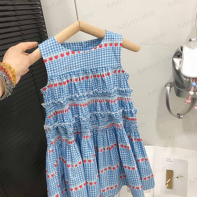 Toddler Girls Cherry Blue Plaid Dress - image 2