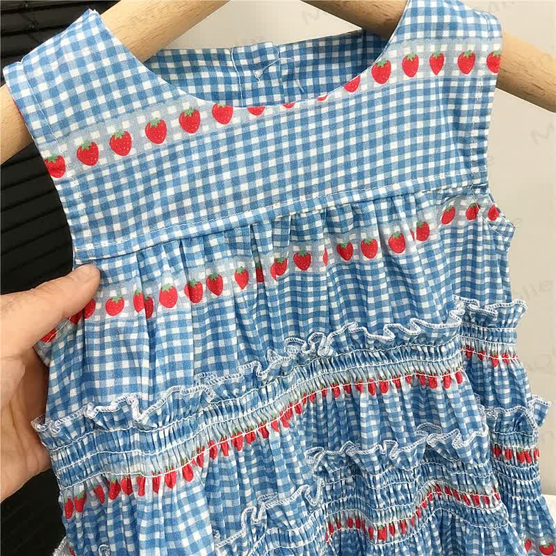 Toddler Girls Cherry Blue Plaid Dress - image 3
