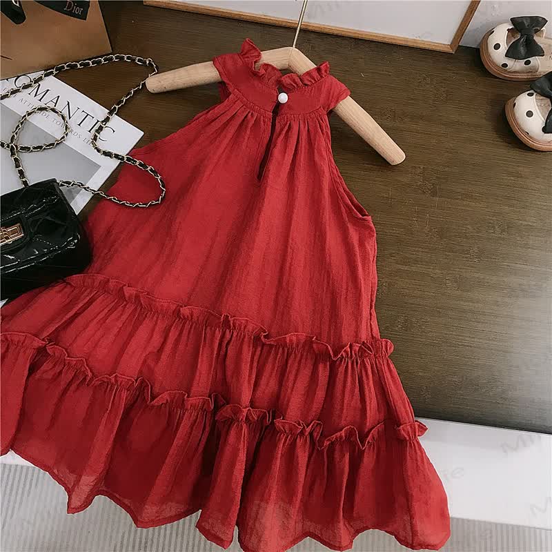 Toddler Girls Solid Red Halter Dress - image 2