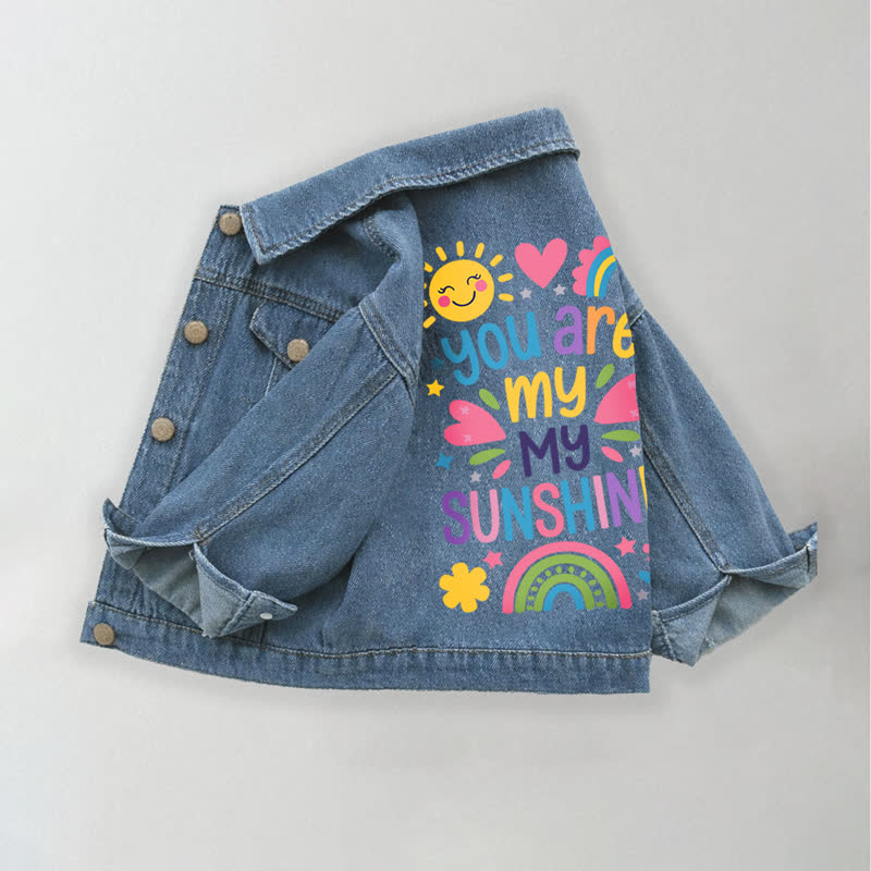 YOU ARE MY SUNSHINE Toddler Kid Girls Rainbow Sun Denim Jacket - Blue - 10-11T - image 1