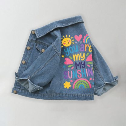 YOU ARE MY SUNSHINE Toddler Kid Girls Rainbow Sun Denim Jacket - Blue - 10-11T - image 1