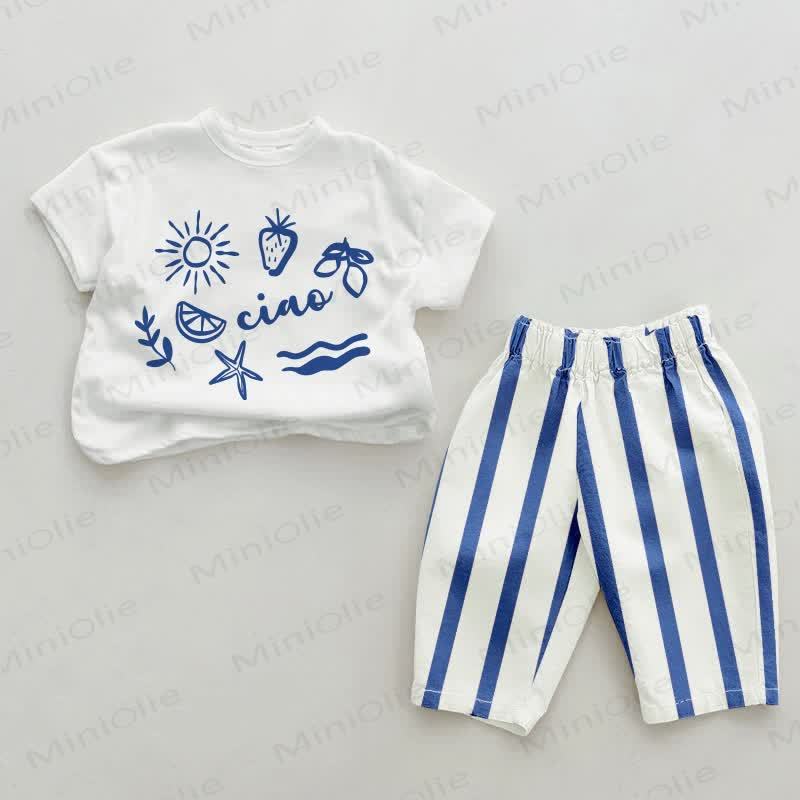 CIAO Baby Vertical Striped 2-piece Set - White&Blue - 2-3T - image 1