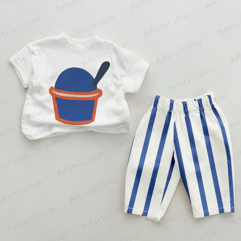 Baby Ice Cream Vertical Striped 2-piece Set - White&Blue - 2-3T - image 1