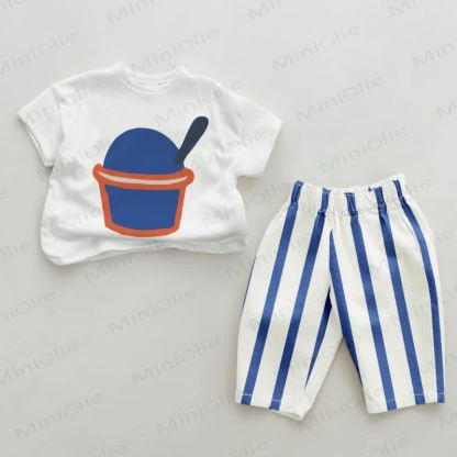 Baby Ice Cream Vertical Striped 2-piece Set - White&Blue - 2-3T - image 1