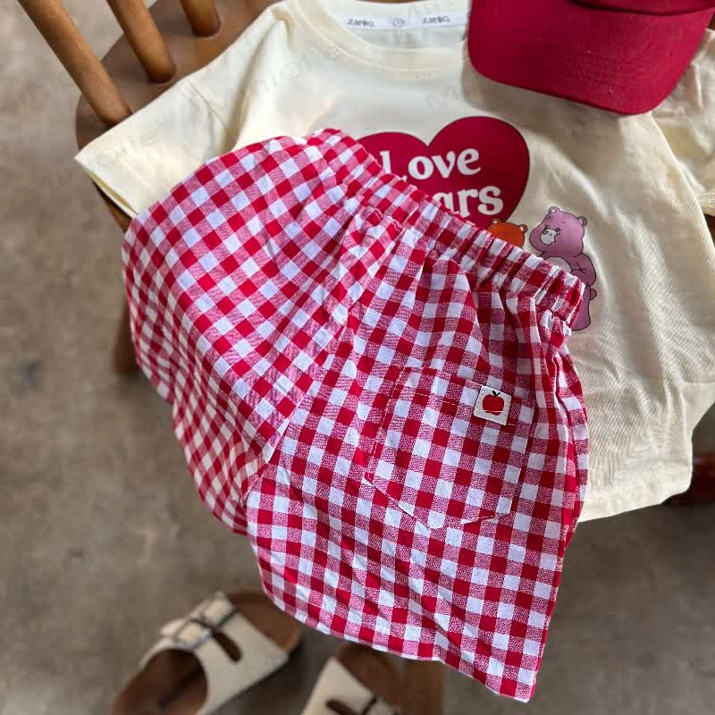 Toddler Girls Striped Plaid Shorts - Red - 6-7T - image 3