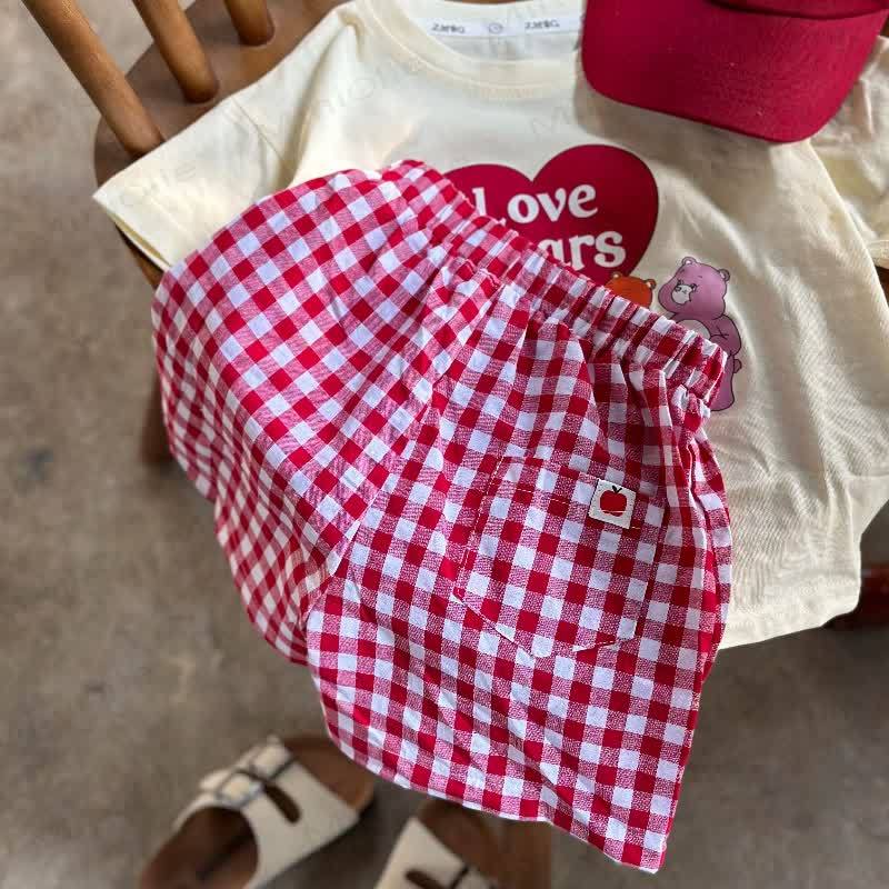 Toddler Girls Striped Plaid Shorts - Red - 6-7T - image 3