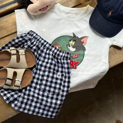 Toddler Girls Striped Plaid Shorts - Black - 6-7T - image 4