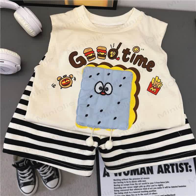 Toddler Sandwich Cookie Printed Tees and Stripe Shorts Set - Apricot - 8-9T - image 4