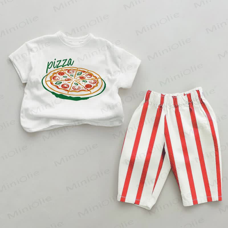 Baby Pizza Red Striped Pants 2-piece Set - White&Red - 2-3T - image 1