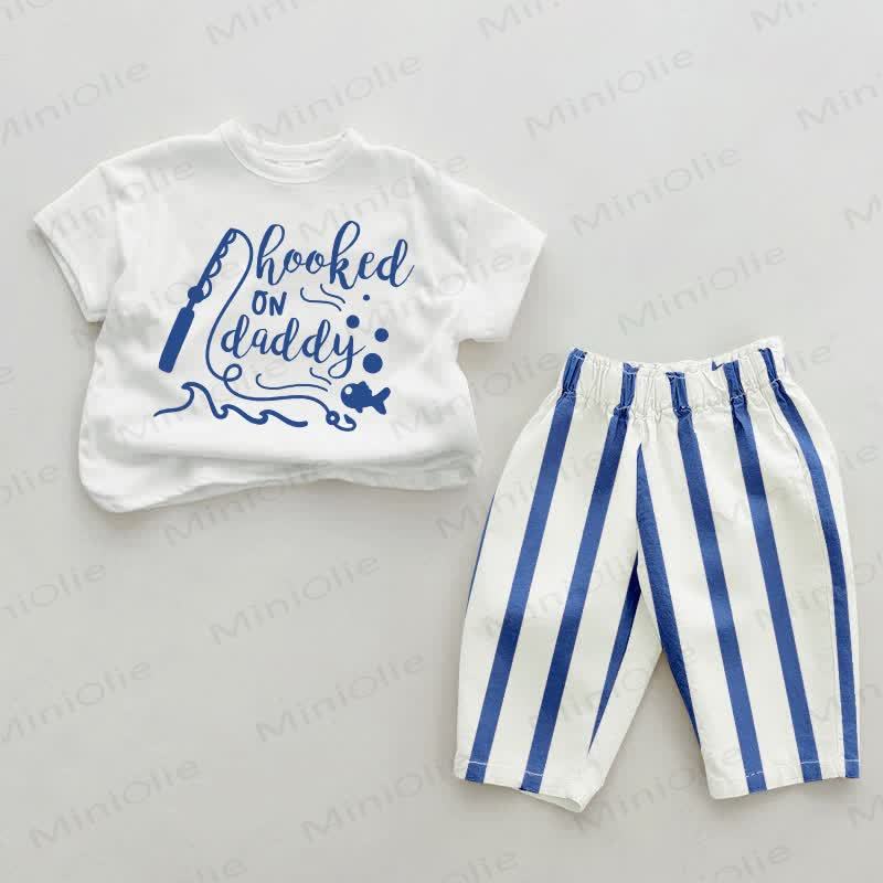 HOOKED ON DADDY Baby Blue Vertical Striped Pants 2-piece Set - White&Blue - 2-3T - image 1