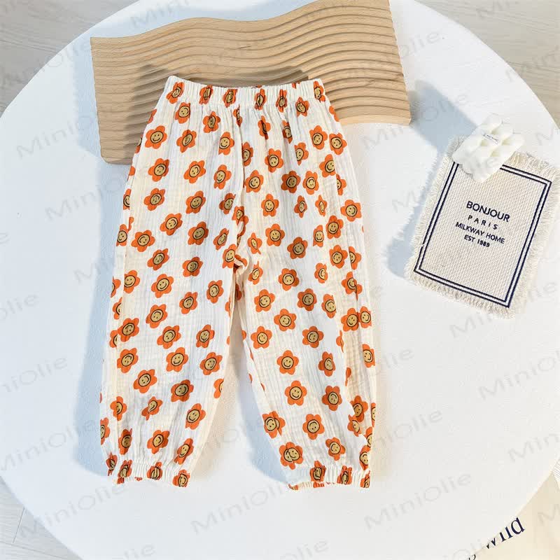 Toddler Element Print Casual Pants - White Sunflowers - 6-7T - image 6