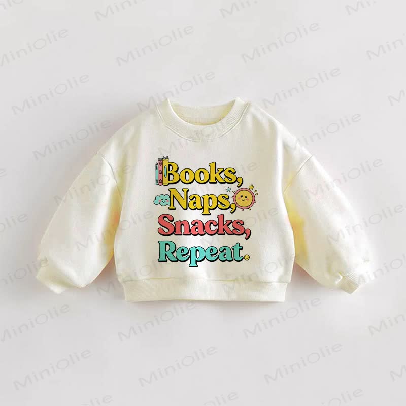 BOOKS, NAPS, SNACKS, REPEAT. Baby Toddler Beige Sweatshirt - Cream - 3-5T - image 1