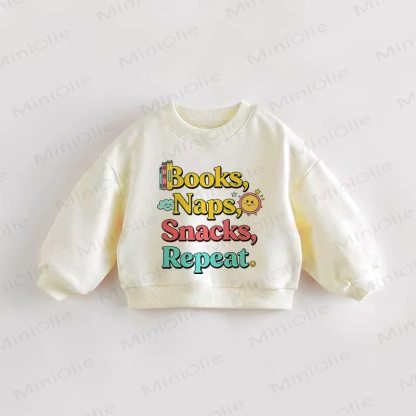 BOOKS, NAPS, SNACKS, REPEAT. Baby Toddler Beige Sweatshirt - Cream - 3-5T - image 1