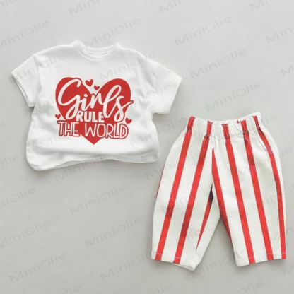GIRLS RULE THE WORLD Baby Red Vertical Striped 2-piece Set - White&Red - 2-3T - image 1
