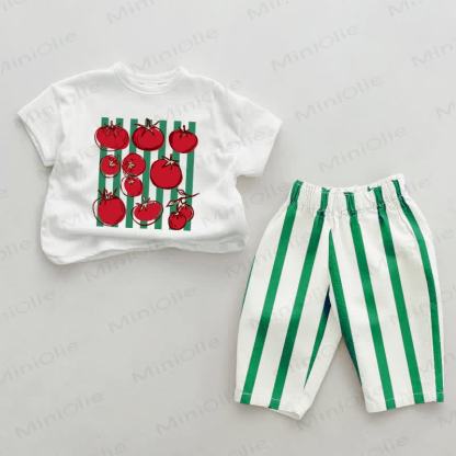 Baby Green Vertical Striped Red Tomatoes 2-piece Set - White&Green - 2-3T - image 1