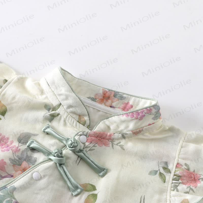 Baby Knot Button Floral Flutter Sleeve Romper - image 3