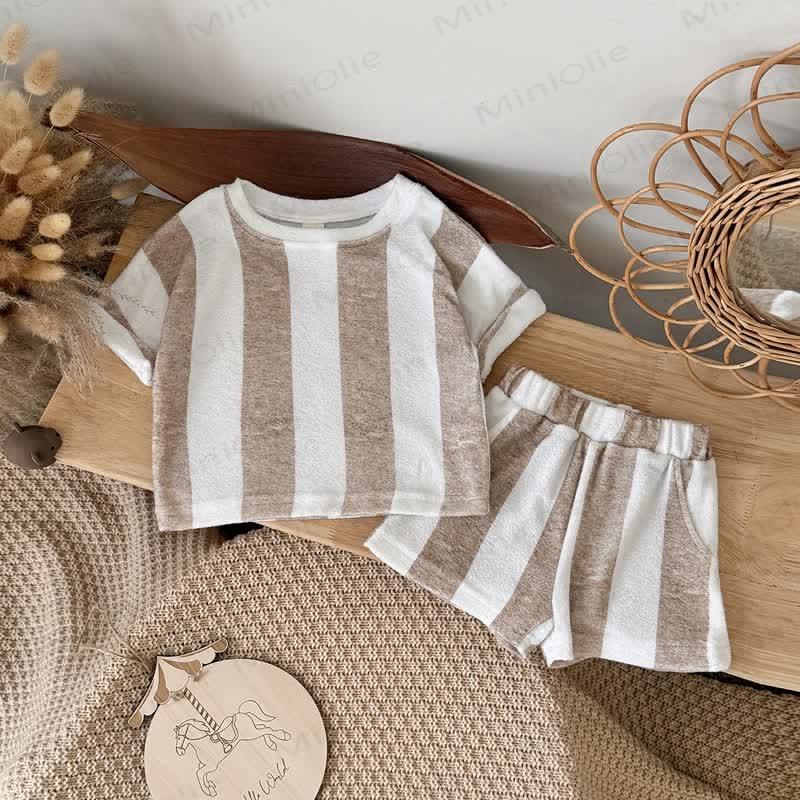 Baby White Stripe Tee and Shorts Set - White - 2-3T - image 1