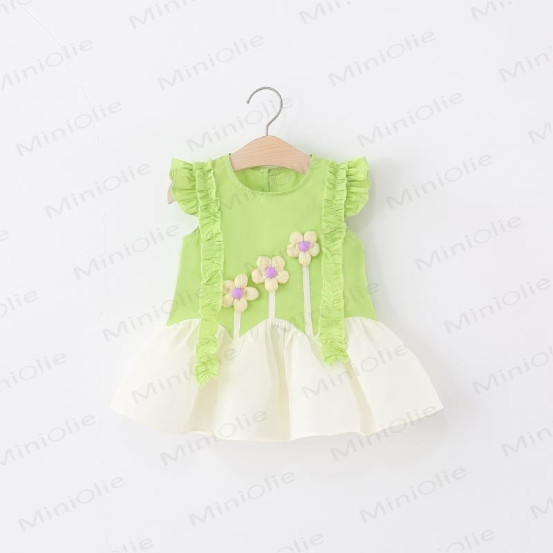 Baby Girl Green Flower Dress with Hat - image 2