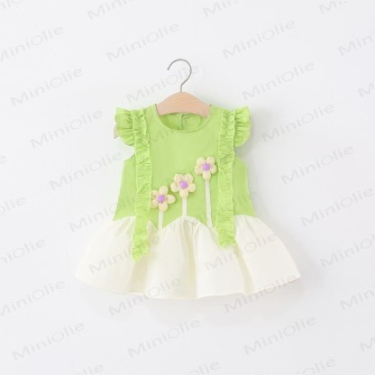 Baby Girl Green Flower Dress with Hat - image 2