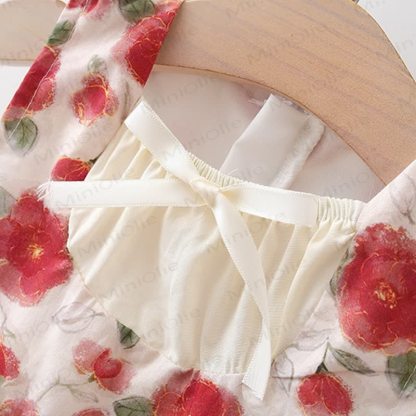 Baby Girl Red Flower Dress with Hat - image 2