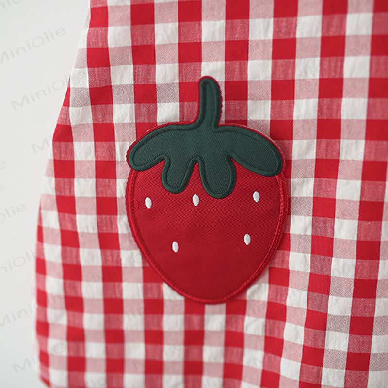 Toddler Girls Strawberry Print Plaid Dress - image 4